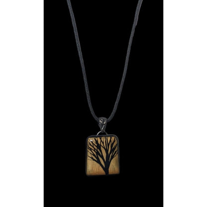 Nature Inspired Painted Tree Glass Pendant Necklace