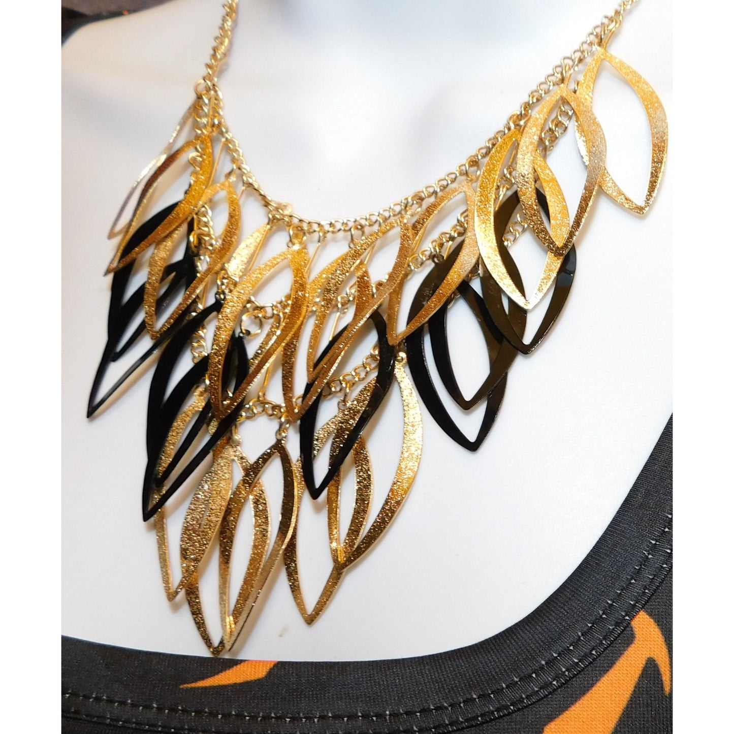 Gold And Black Abstract Necklace