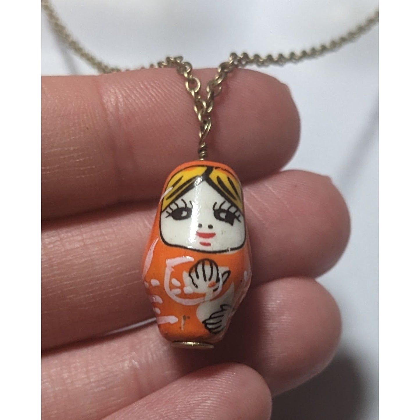 Retro Orange Russian Nesting Doll Necklace