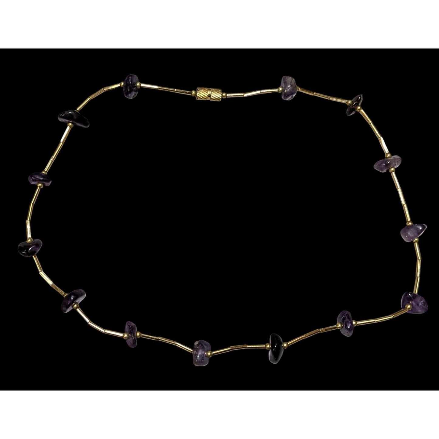 Elegant Amethyst Chip Gold Tube Beaded Necklace