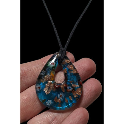 Blue Millefiori Glass Blue Teardrop Necklace