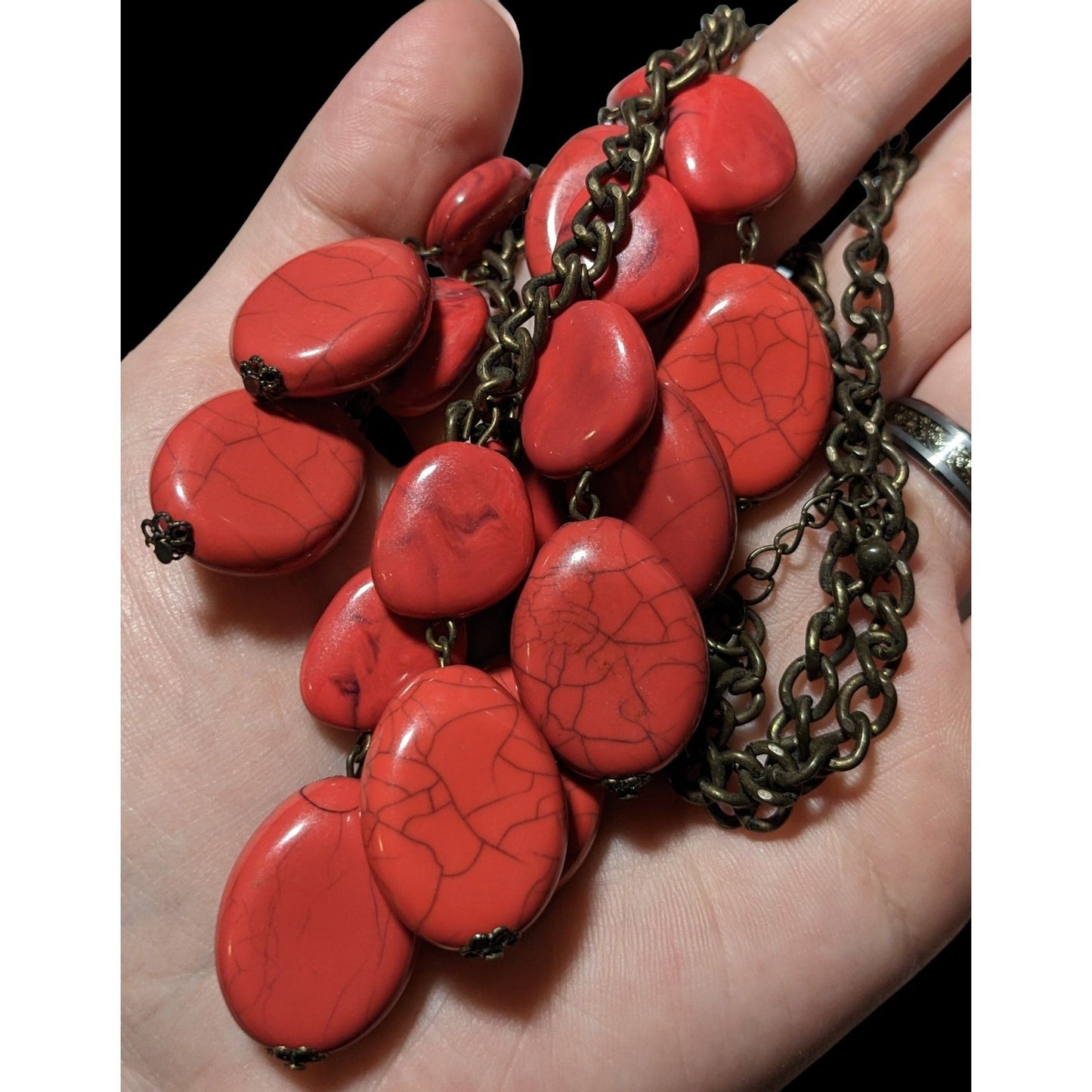 Red Howlite Beaded Fringe Statement Necklace