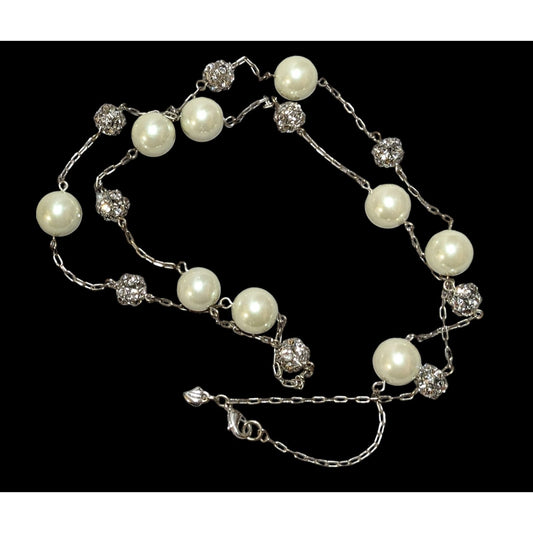 Vintage Glam Carolee Rhinestone Pearl Station Necklace