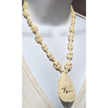 Vintage Bovine Bone Carved Elephant Necklace