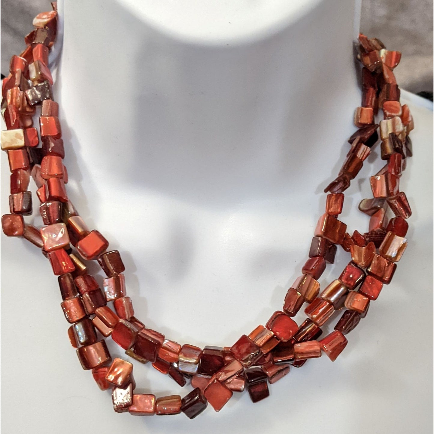 Red Dyed/Painted Multilayer Shell Necklace