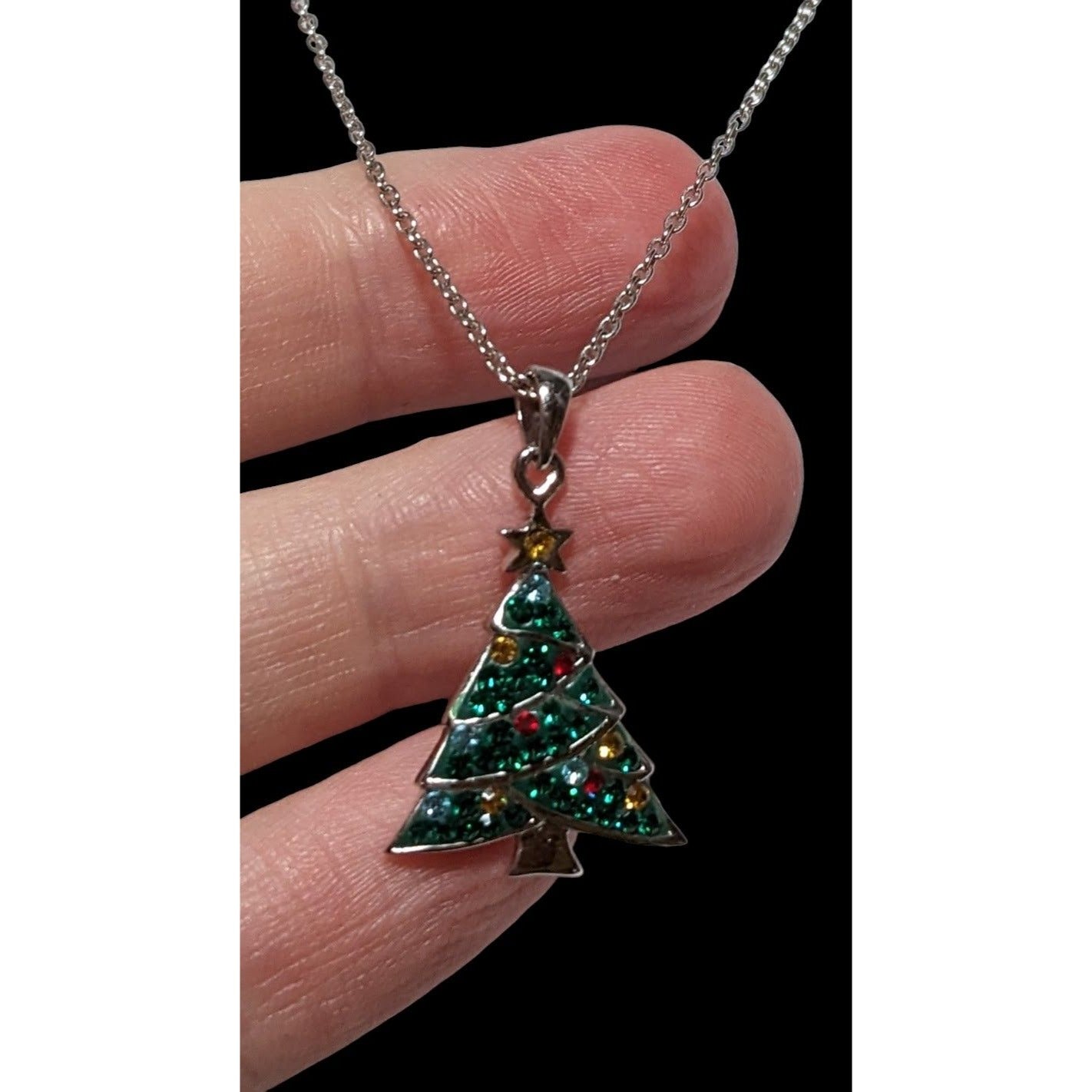 Minimalist Rhinestone Christmas Tree Necklace