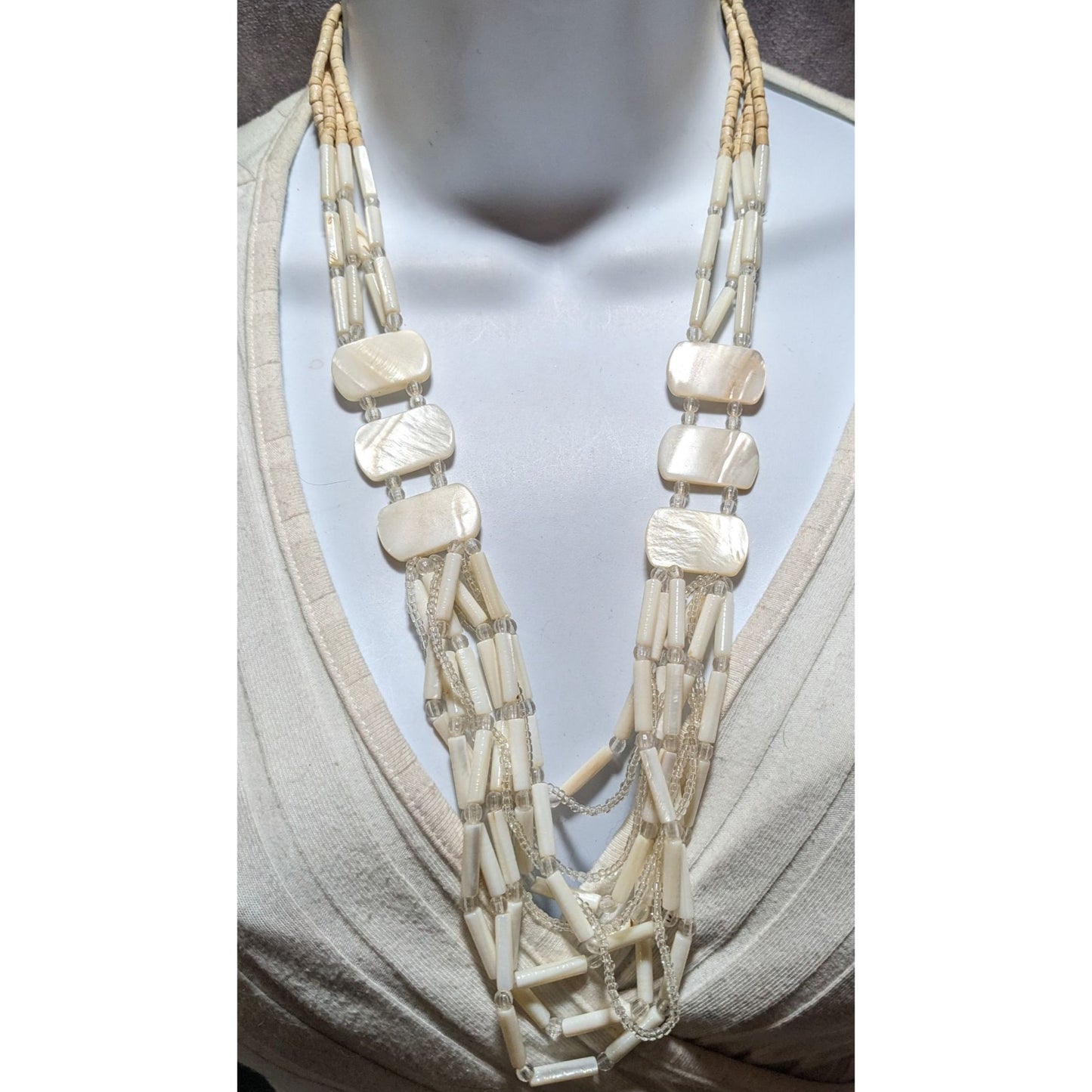 Mother Of Pearl Cream Beaded Shell Necklace