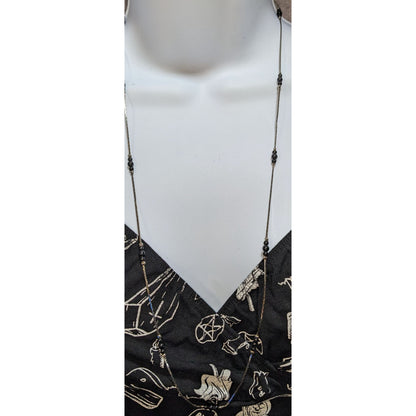 Vintage Black Beaded Necklace With Silver-Tone Chain 28 Inches Made In Korea