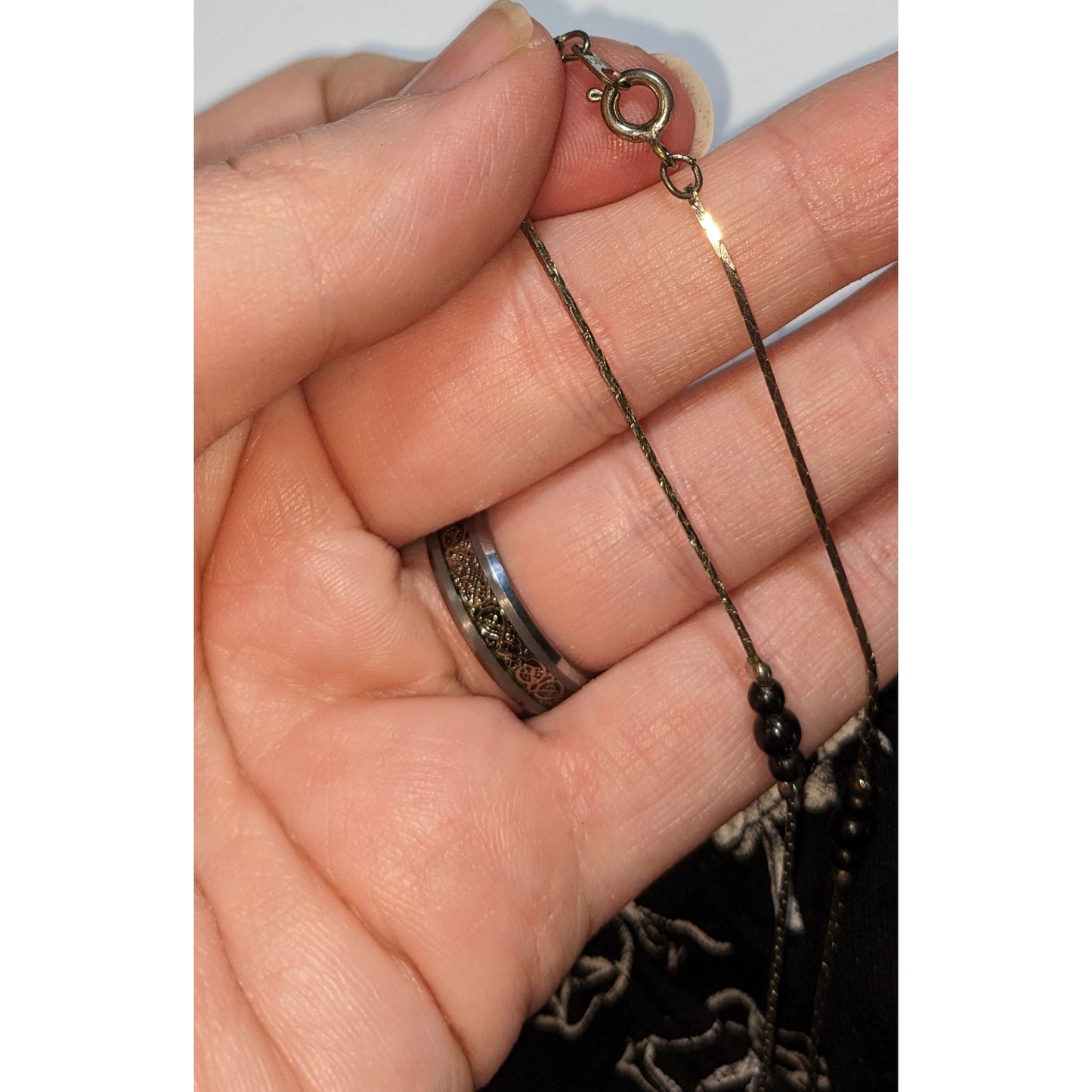 Vintage Black Beaded Necklace With Silver-Tone Chain 28 Inches Made In Korea