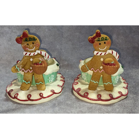 Coquette Cottagecore Christmas Yankee Candle Gingerbread Girl Tea Light Holder Set Pair