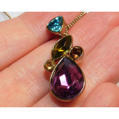 Vintage Rainbow Gem Pendant Necklace