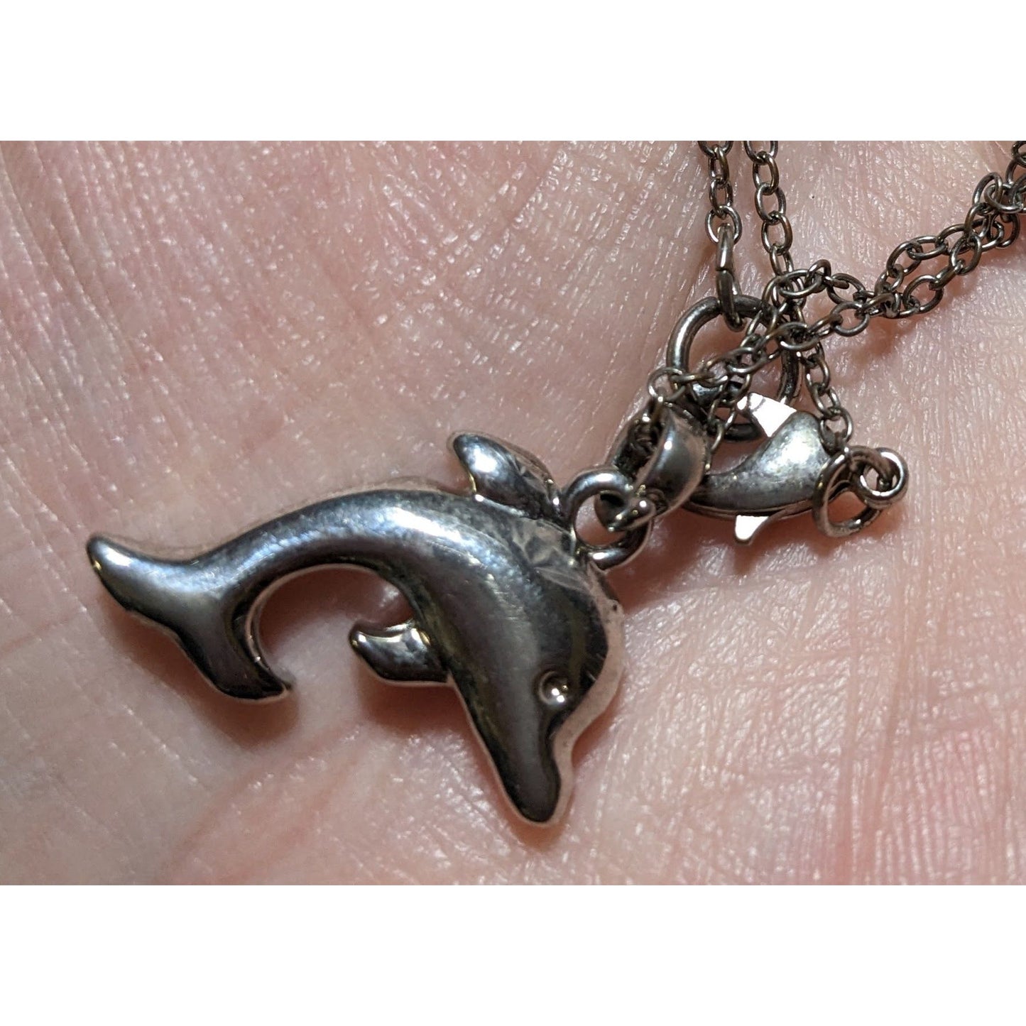 Reversible Silver Rhinestone Dolphin Necklace