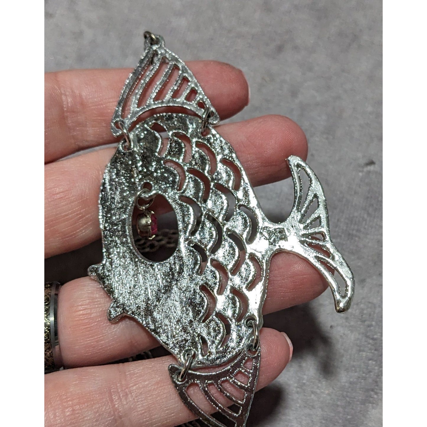 Vintage Silver Articulated Fish Necklace