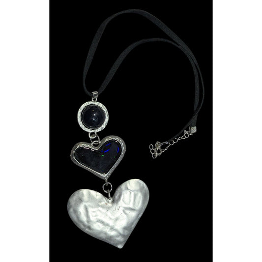 Gothic Heart Silver Tone And Black Graduated Pendant Necklace