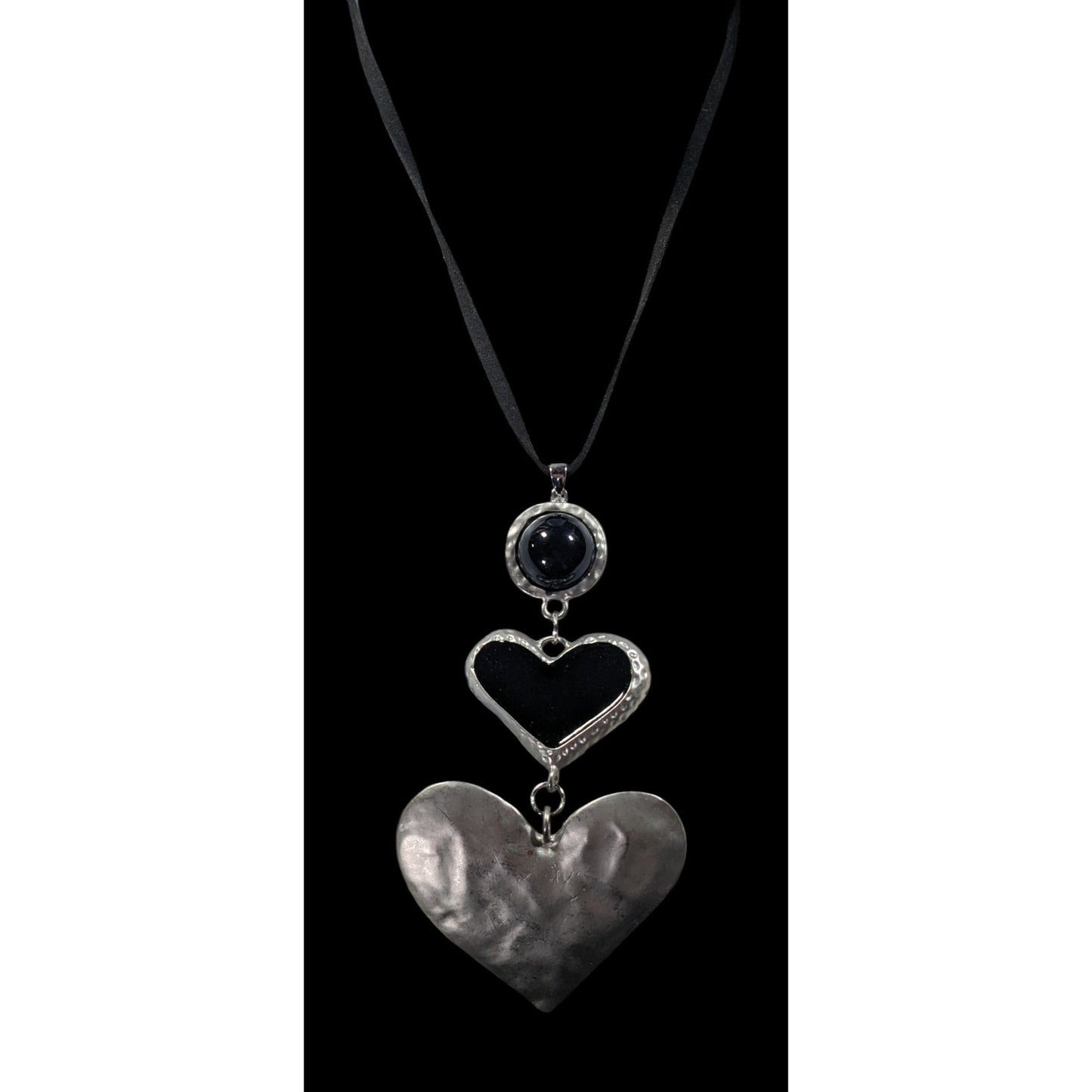Gothic Heart Silver Tone And Black Graduated Pendant Necklace