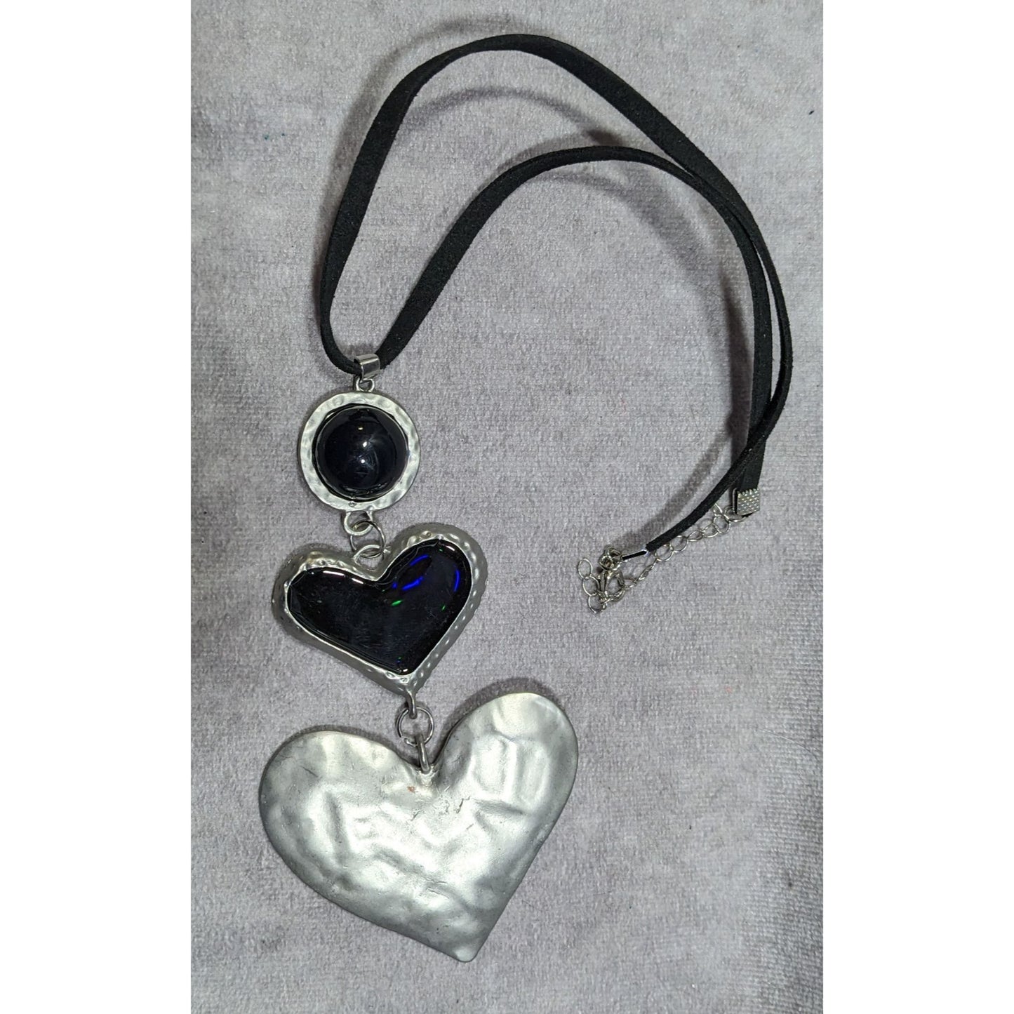 Gothic Heart Silver Tone And Black Graduated Pendant Necklace