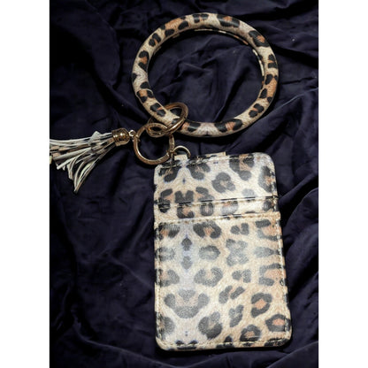 Leopard Print Card Holder Wristlet Keychain