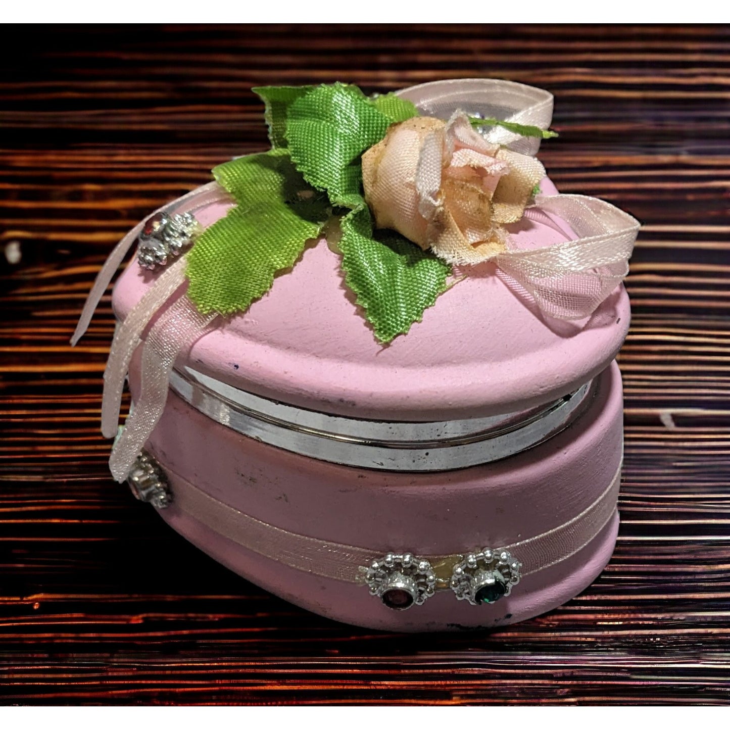 Pink Ceramic Floral Embellished Heart Trinket Box