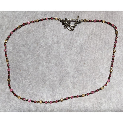 Vintage Handmade Pink & Gold Beaded Necklace