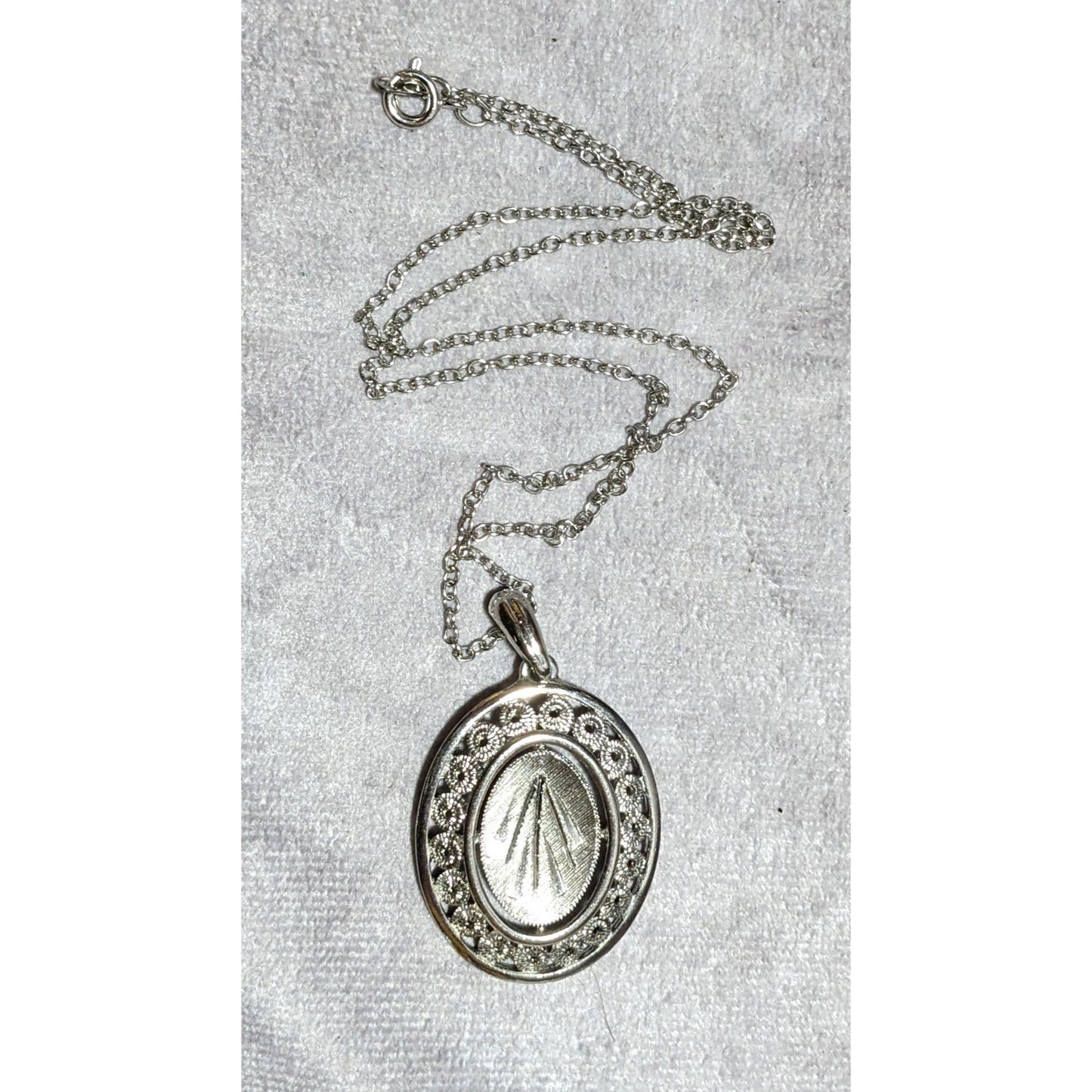 Engraved Retro Silver Oval Pendant Necklace