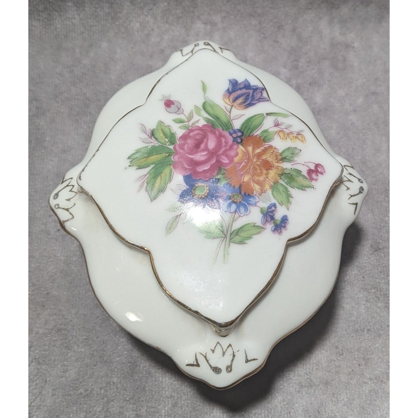 Vintage Floral Glided Porcelain Trinket Box