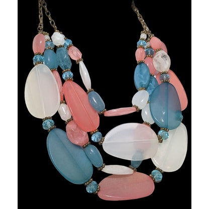 Chunky Pink Blue And White Statement Necklace