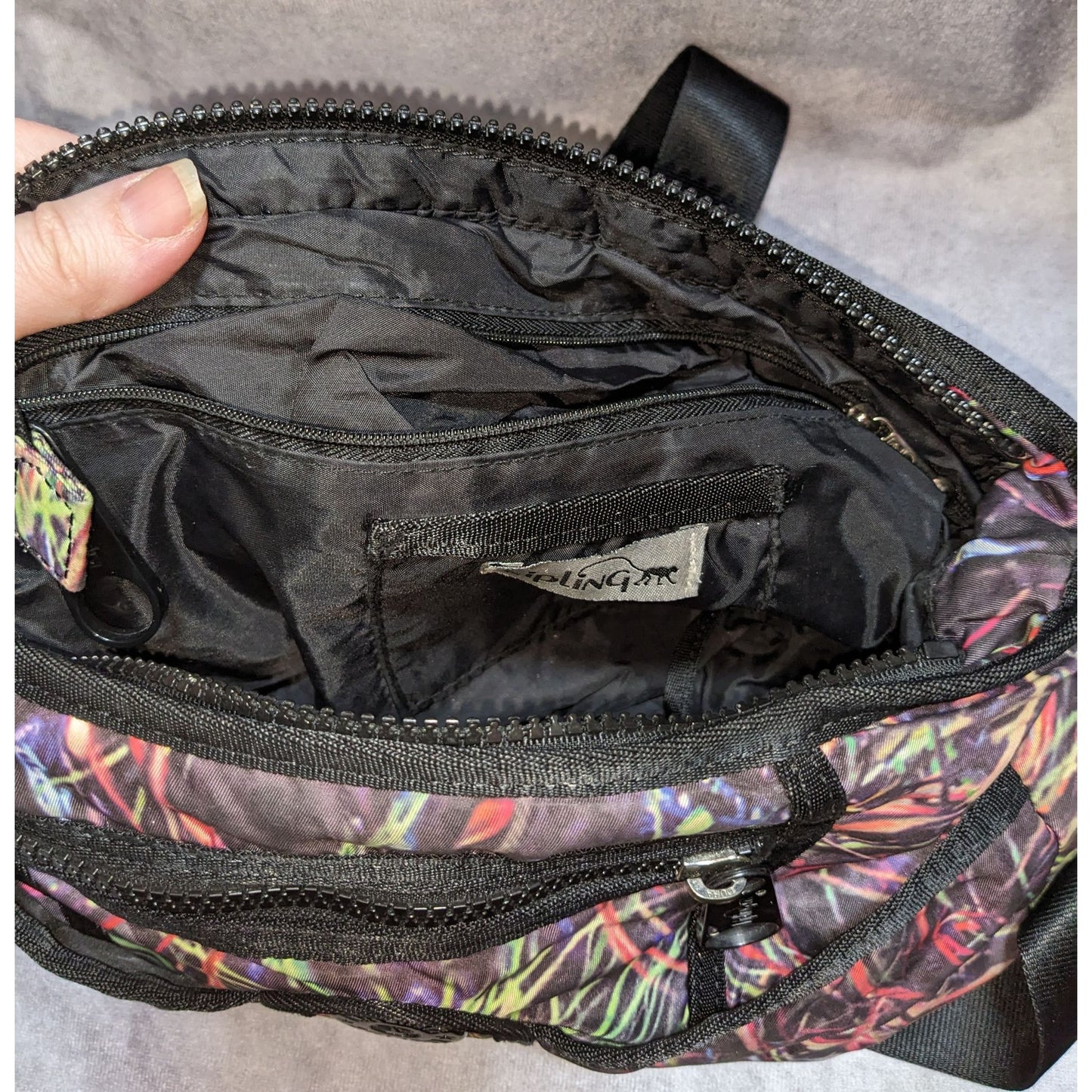 Kipling Vintage 90s Crossbody Bag With Abstract Pattern & Multiple Pockets