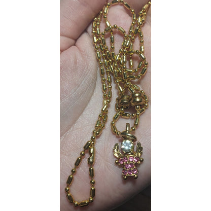 Vintage USA KLS Pink Angel Pendant Necklace