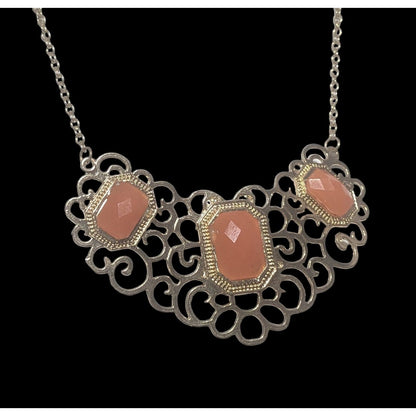 Vintage Gold Tone Filigree Necklace With Orange Stone Accents