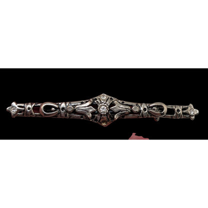 Vintage Art Deco Rhinestone Silver Tone Horseshoe Bar Brooch 2 1/2 Inch