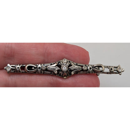 Vintage Art Deco Rhinestone Silver Tone Horseshoe Bar Brooch 2 1/2 Inch