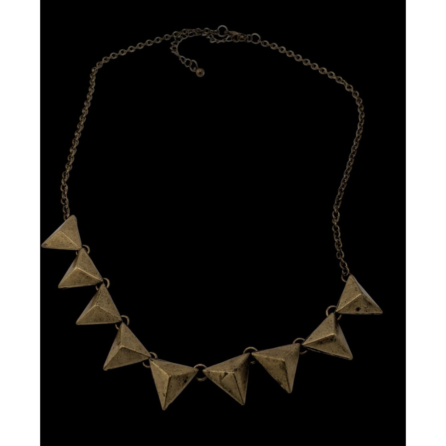 Distressed 3D Geometric Spike Stud Gold Tone Necklace