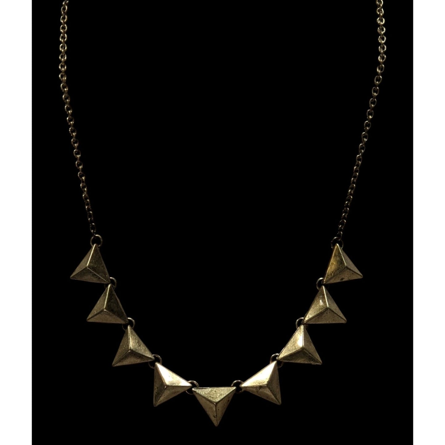 Distressed 3D Geometric Spike Stud Gold Tone Necklace