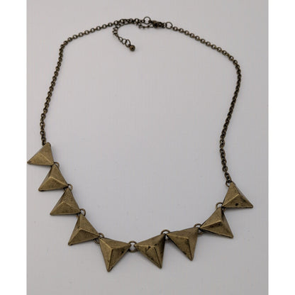 Distressed 3D Geometric Spike Stud Gold Tone Necklace