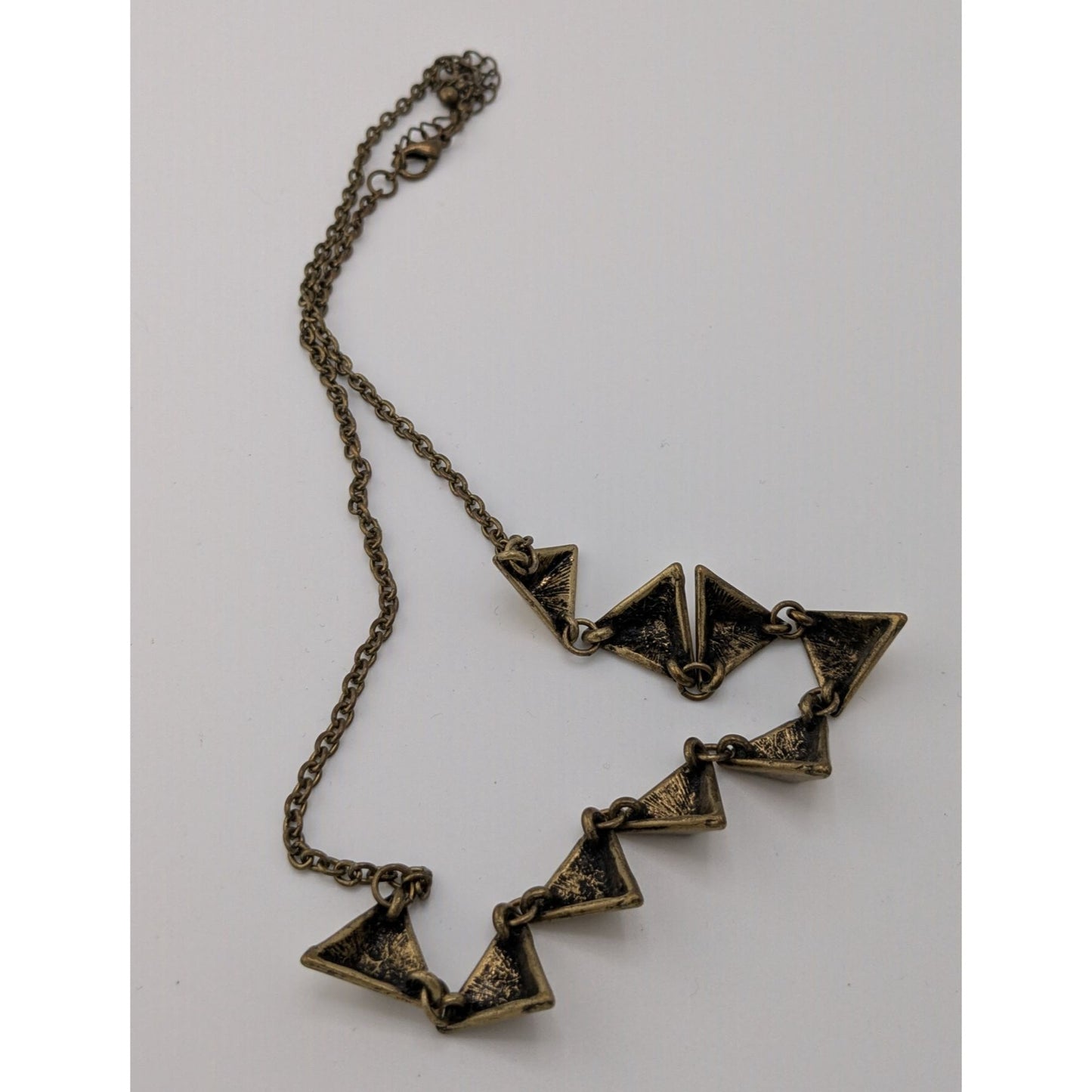 Distressed 3D Geometric Spike Stud Gold Tone Necklace