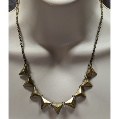 Distressed 3D Geometric Spike Stud Gold Tone Necklace