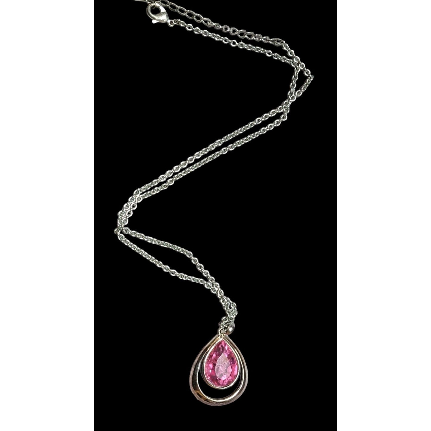 Coquette Pink Gemmed Teardrop Pendant Necklace