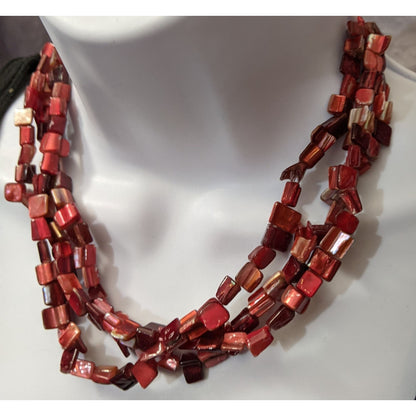 Red Dyed/Painted Multilayer Shell Necklace