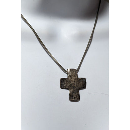 Vintage Sterling Silver Hammered Oxidized Cross Necklace