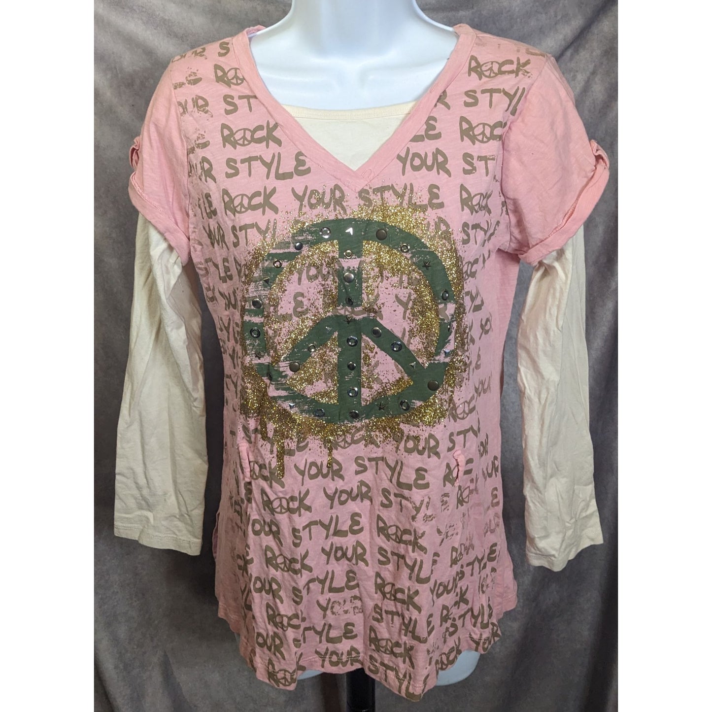 Knitworks Rock Your Style Layered Peace Glitter Tee