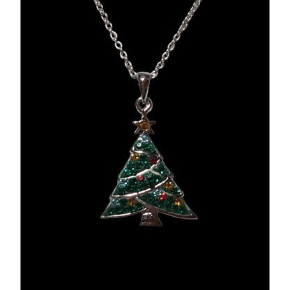 Minimalist Rhinestone Christmas Tree Necklace