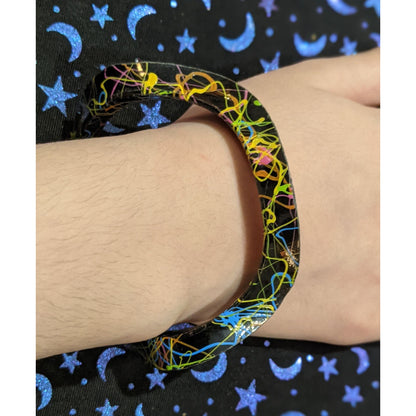 Black Retro Wiggle Bracelet With Rainbow Squiggles