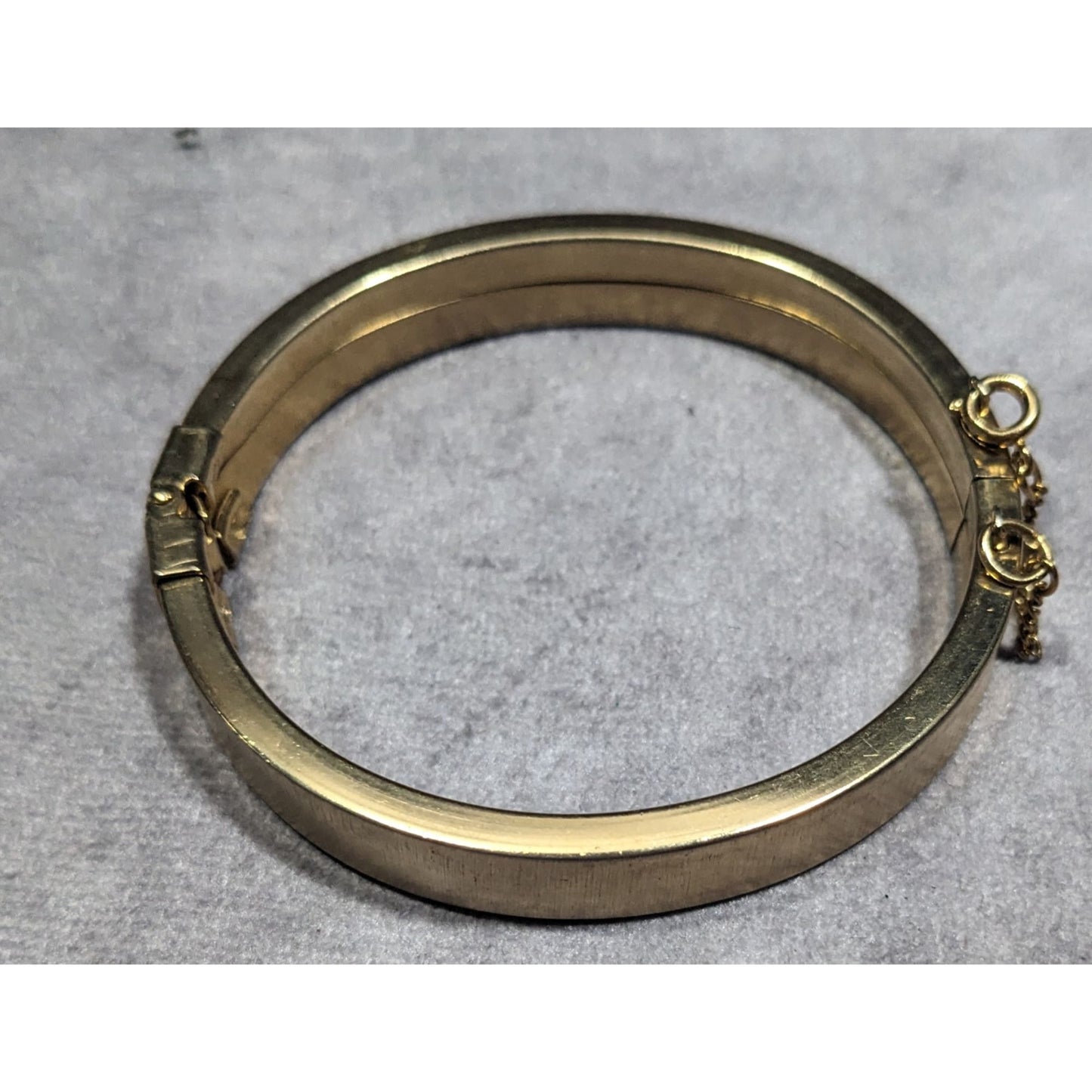 Vintage Hinged Brushed Gold Tone Bracelet With Security Chain