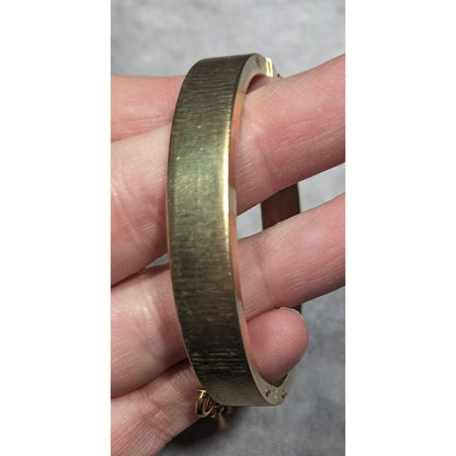 Vintage Hinged Brushed Gold Tone Bracelet With Security Chain