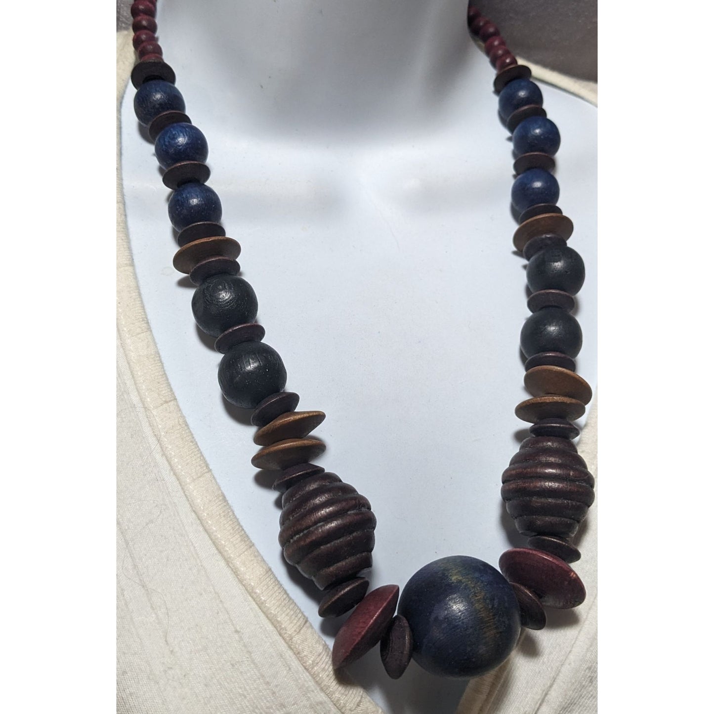 Bohemian Blue And Purple Wooden Beaded Necklace