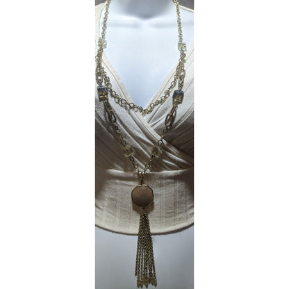 Gold Glam Long Layered Pendant & Tassel Necklace