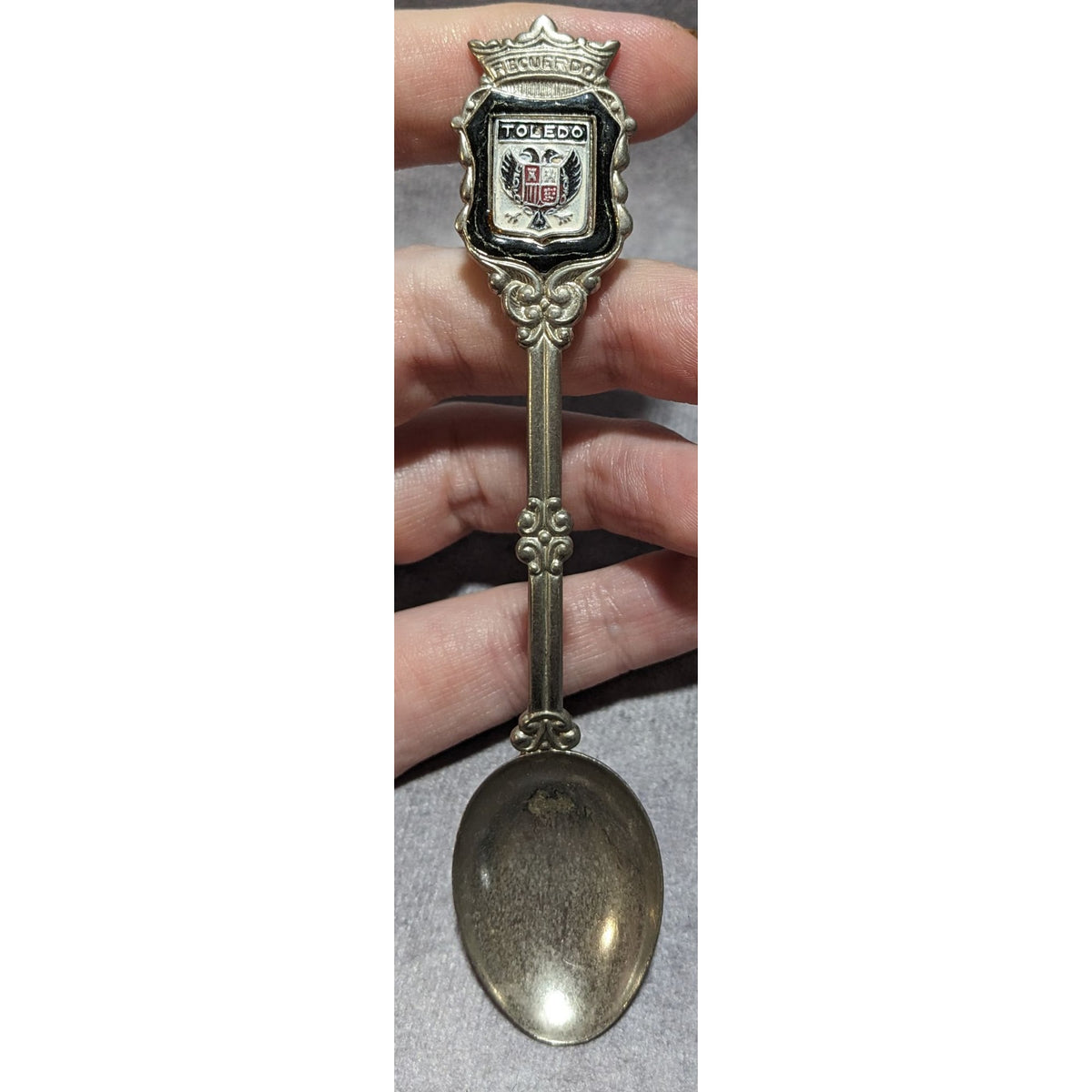 Vintage Ornate Metal Silver Tone Toledo Spain Souvenir Spoon 4 3/4 Inch