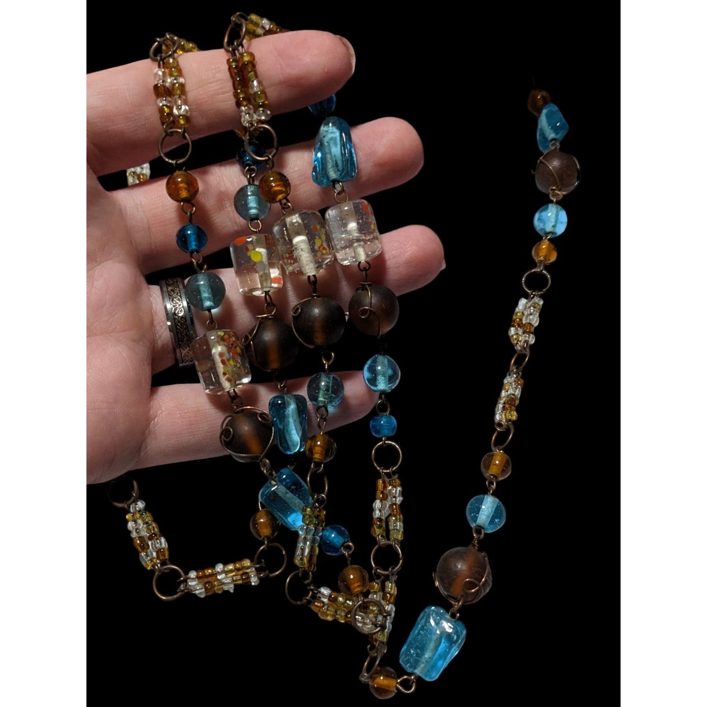 Vintage Bohemian Earthy Glass Beaded Necklace