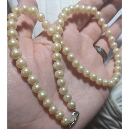 Vintage Japan Faux Pearl Necklace With Silver Clasp