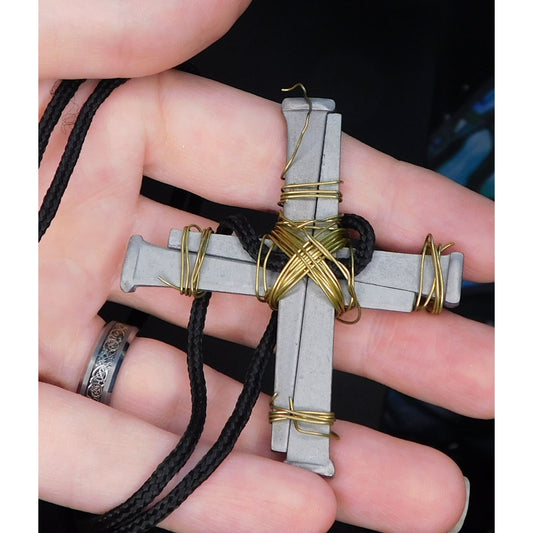 Handmade Metal Spike Brutalist Cross Necklace